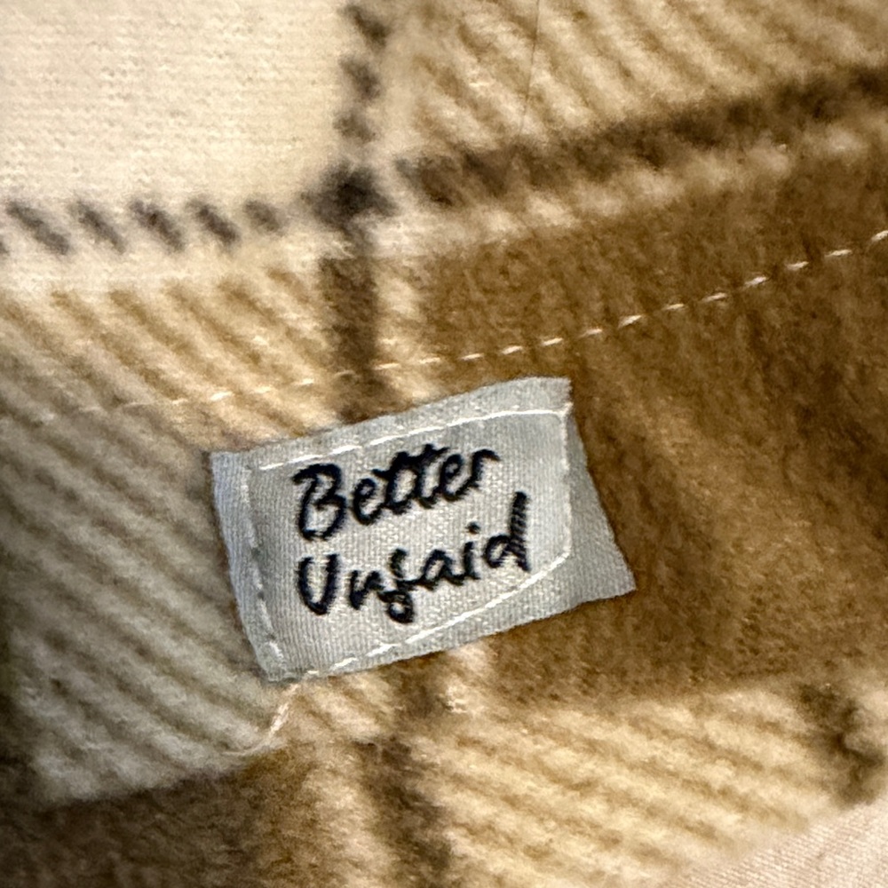 Better Unsaid Plaid Western Flannel Button-Up Shirt Tan & White So Soft NWT Sm - Picture 9 of 10